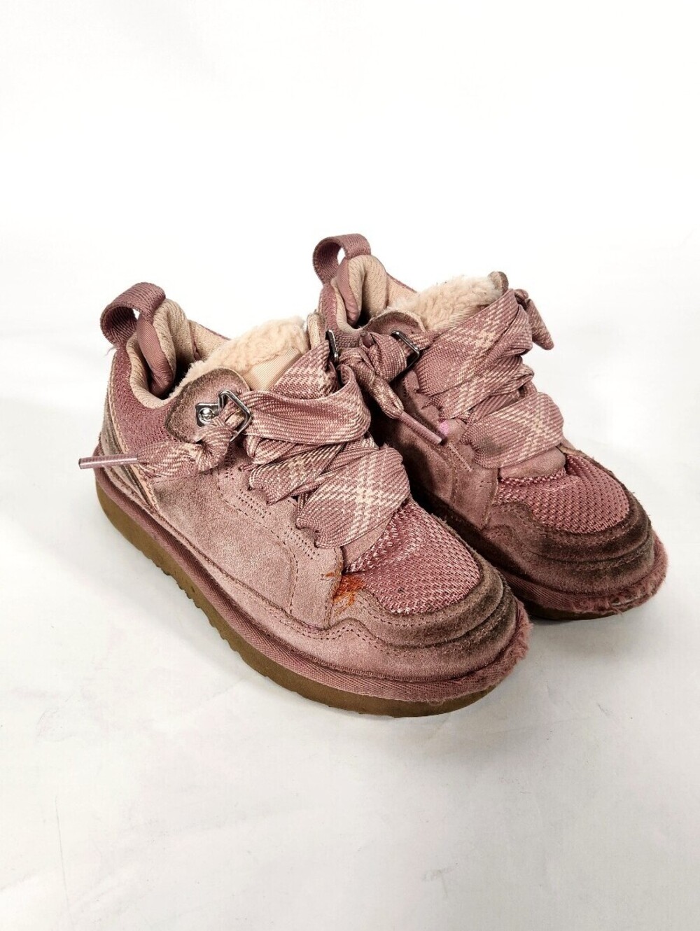 UGG Pink Suede Shearling-Lined High-Top Sneakers Size 13
